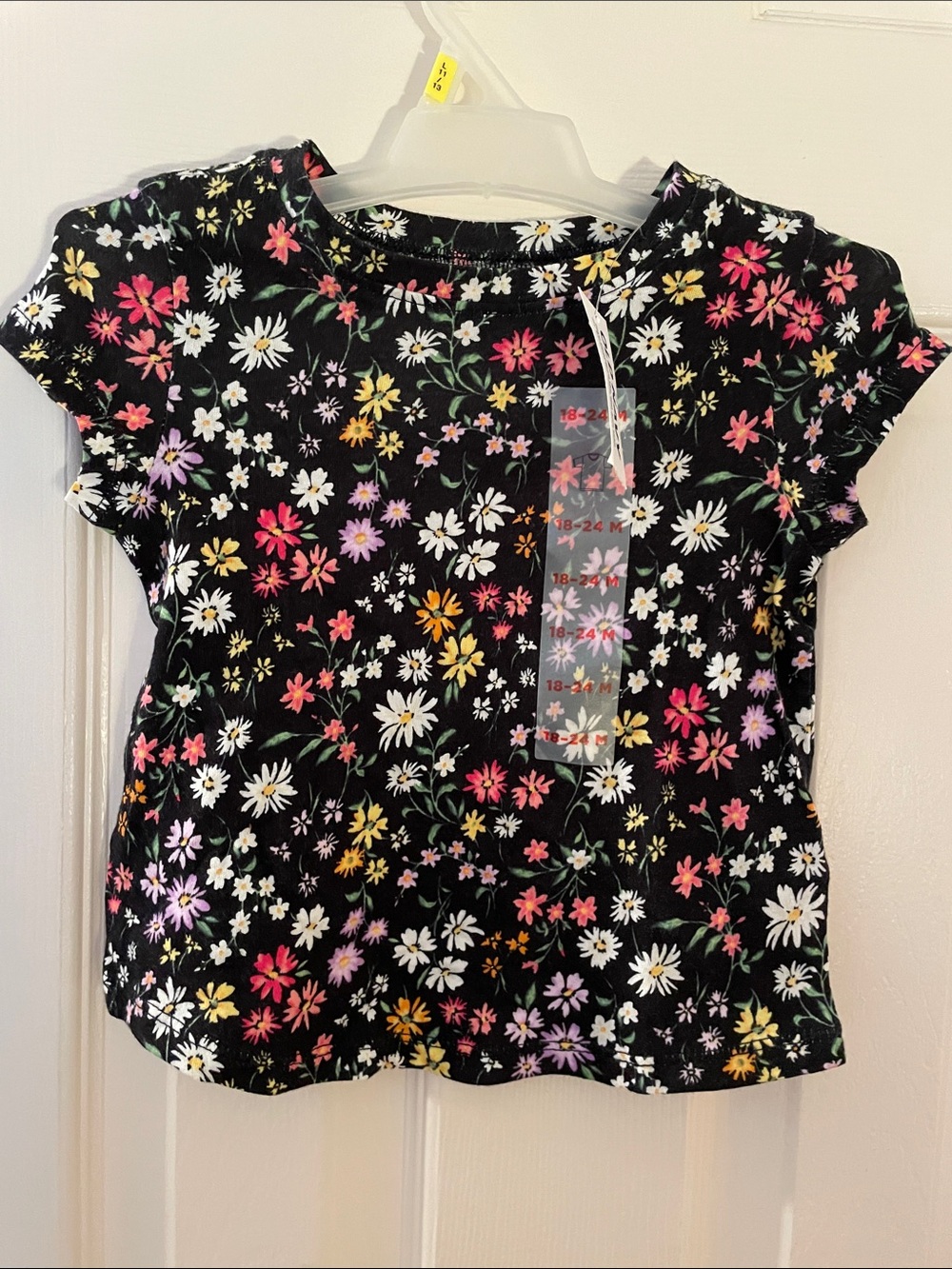 Girls Black Floral Short Sleeve Tee - Multi-Color Daisies 18/24mon Old navy New
